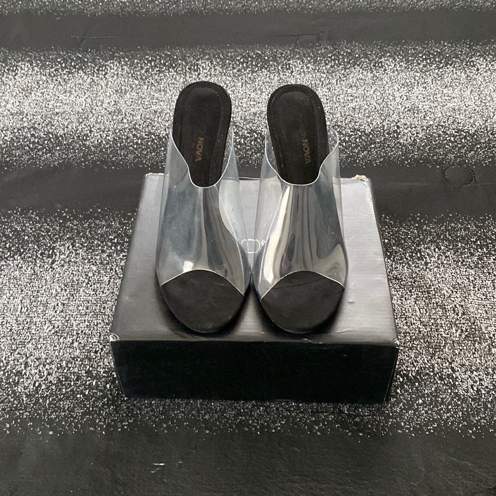 Black Glass Slipper Heels